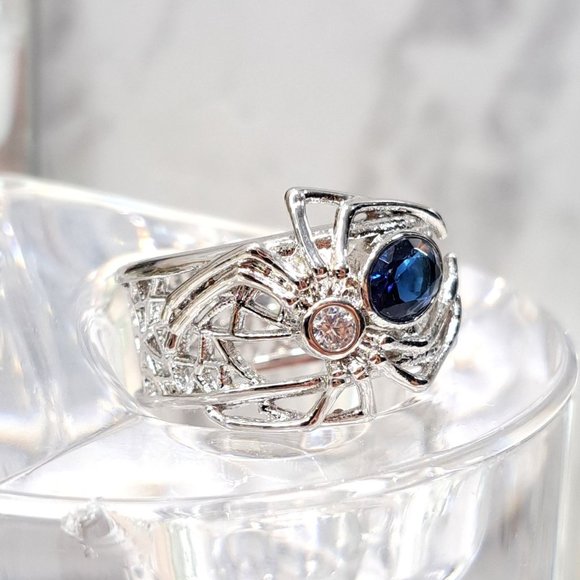 Blue Sapphire Black Widow Spider Stainless Statement Ring - Picture 13 of 13